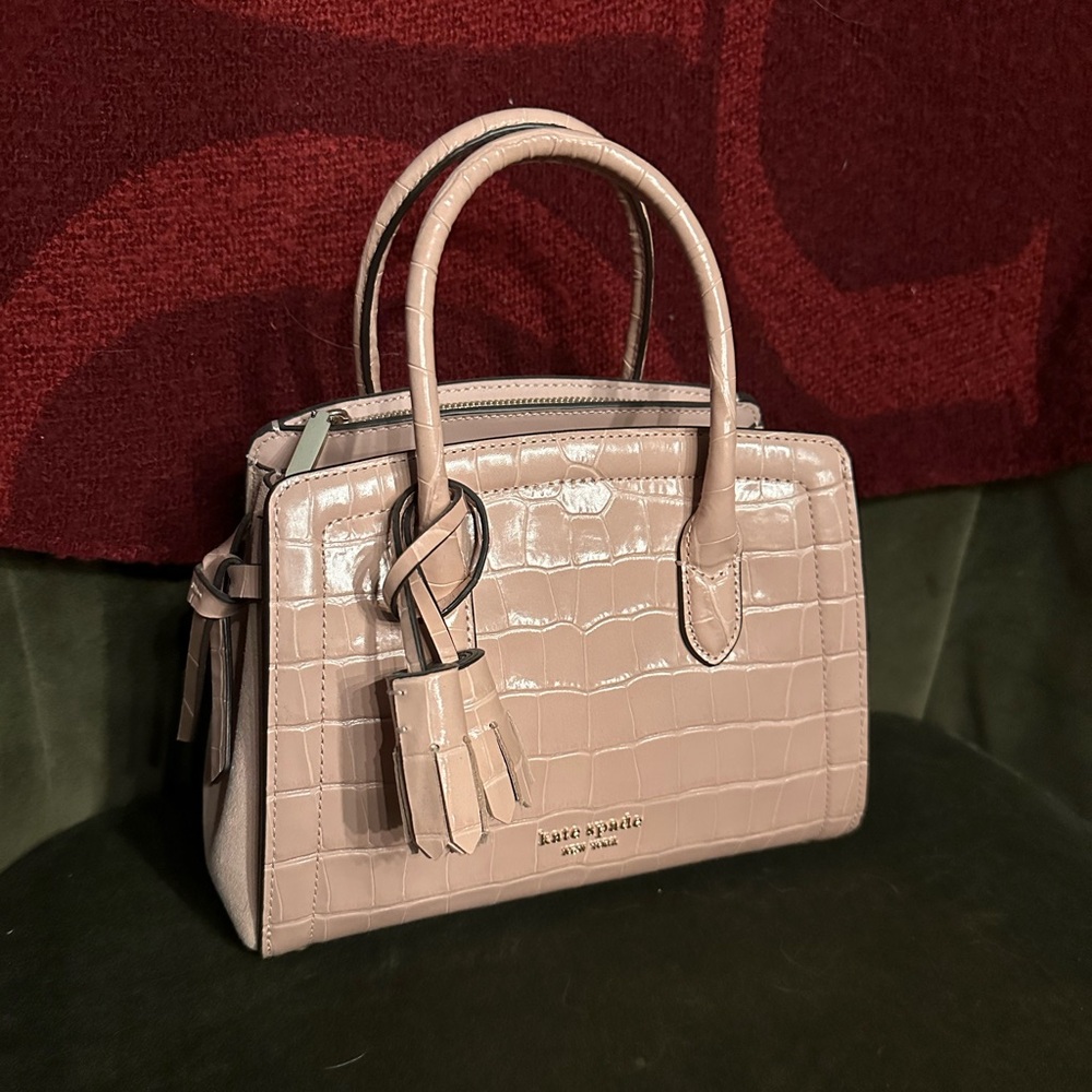 NWT Kate Spade Knott Croc Embossed & Suede Mini Satchel - French Rose
